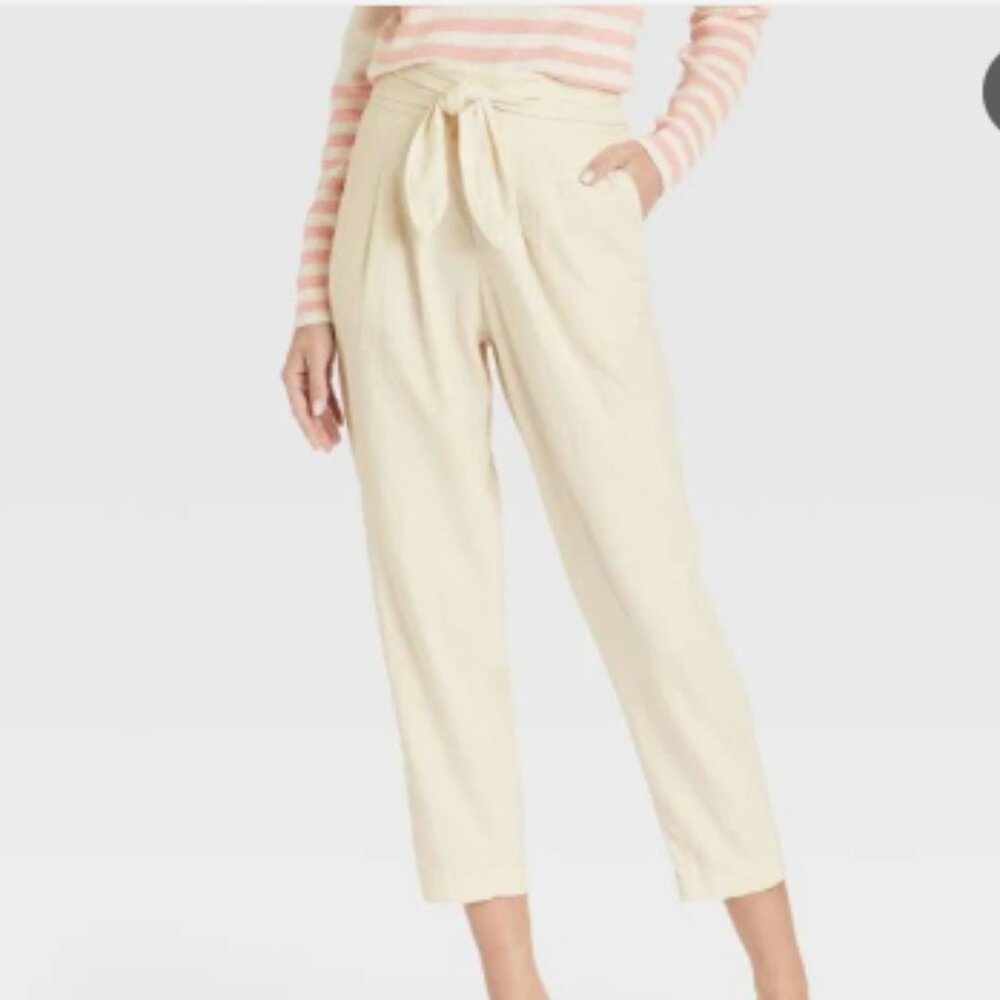 Who What Wear‎ Womens Linen Blend Cream Summer Trouser Natural Elastic Waist